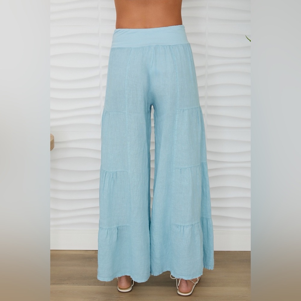 (2-36/255005-SOL-BLZU) LINEN TIERED PALAZZO PANT - Picture 4 of 4